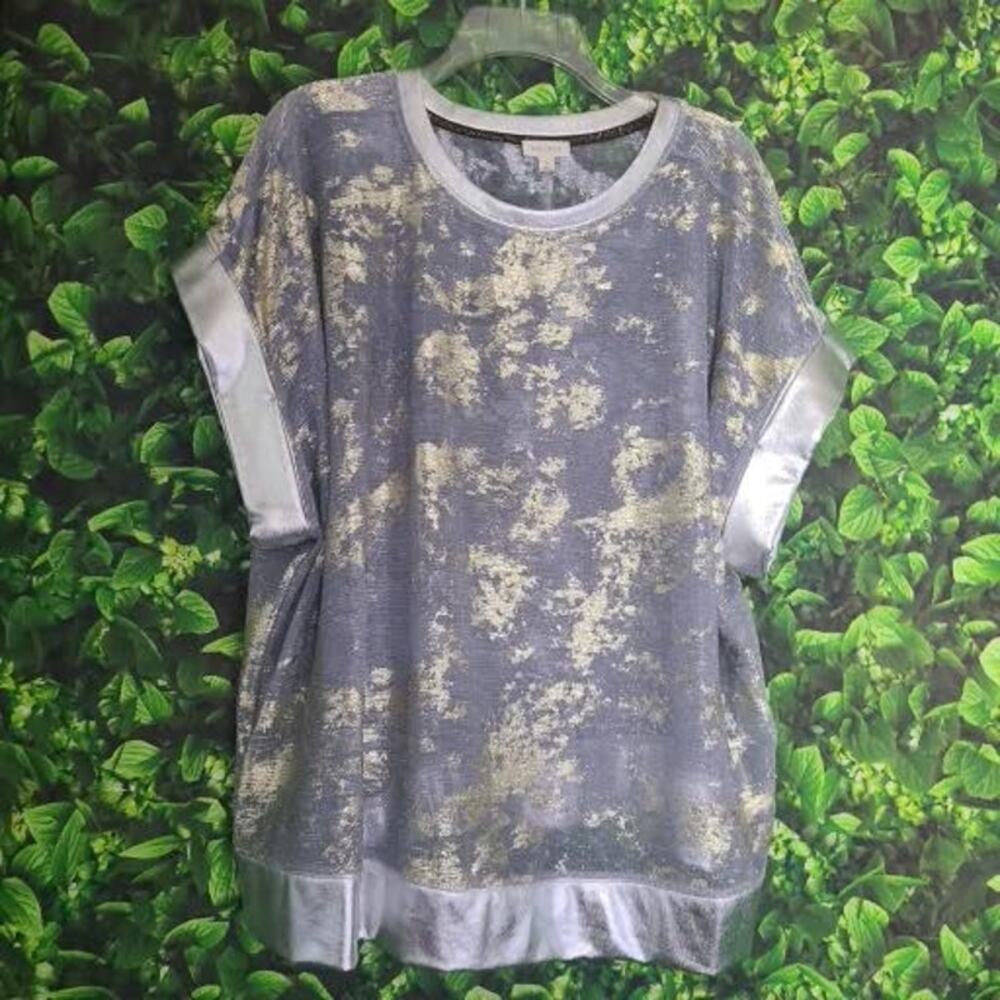 Pilcro Anthropologie Shine Shell Top NWT 1X Plus Silver Foil Mix Knit